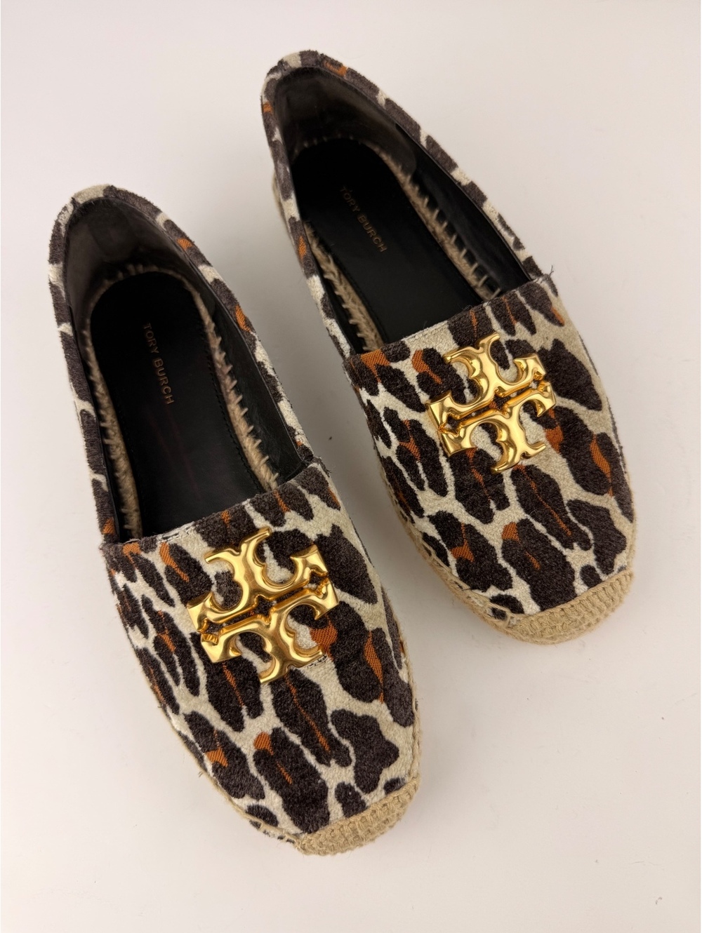 Tory Burch Eleanor Leopard Jacquard Velvet Espadrilles Loafers Size 7.5